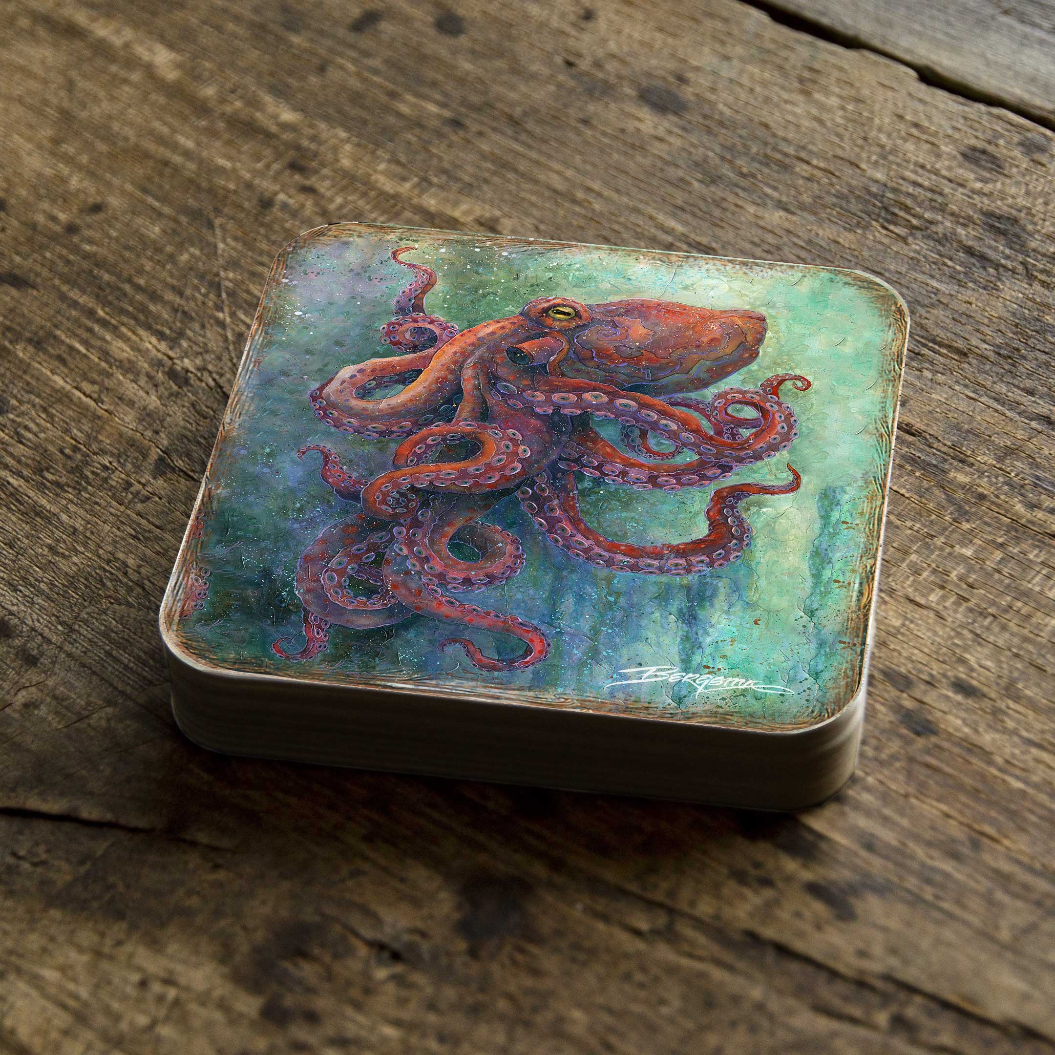 Octopus Wooden Cork Coasters Gift Set of 4 by J. Bergsma - Coastal Decor - 8199459C-S4 Coasters