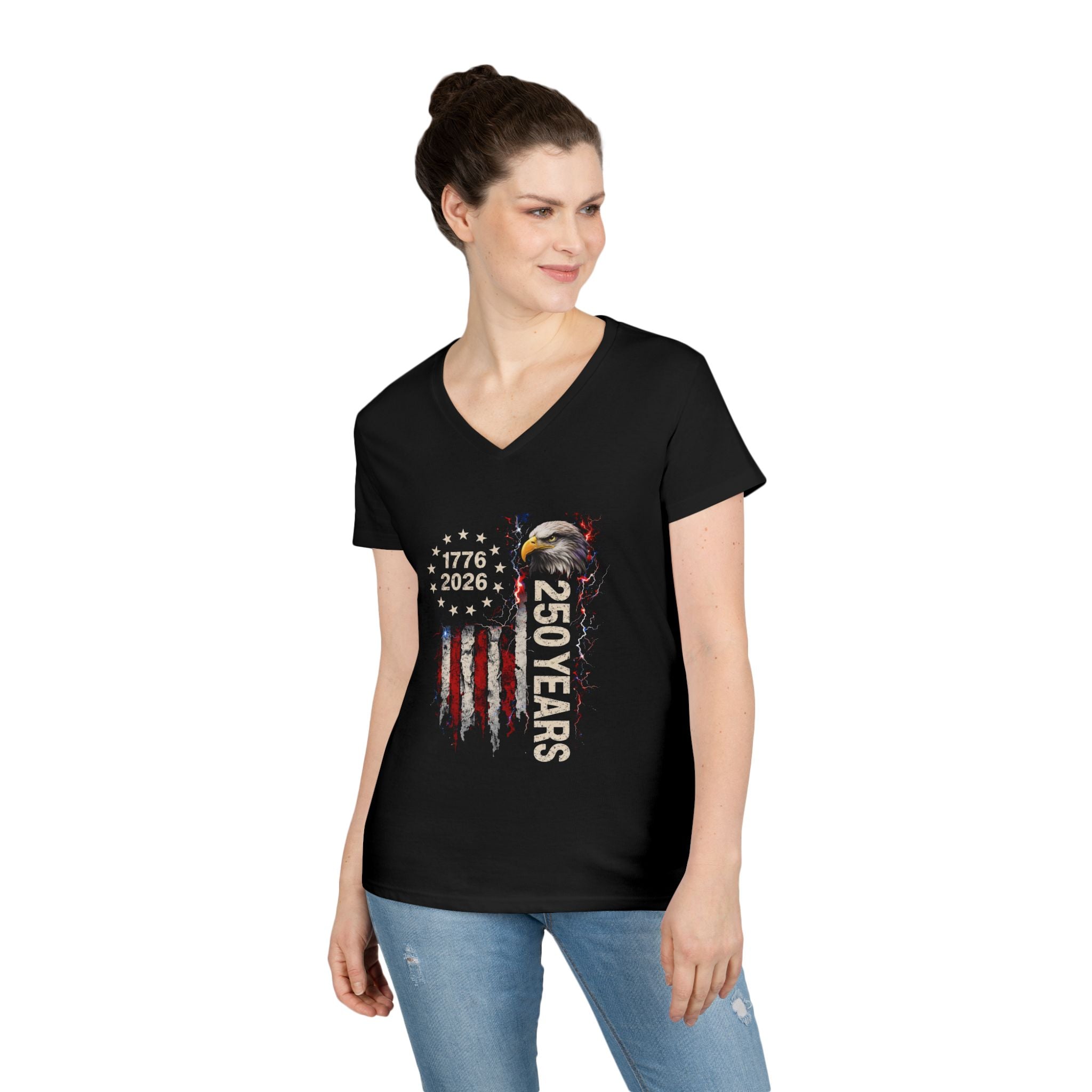 PATRIOTIC 250 YEARS TEE - 1776 TO 2025 EAGLE AMERICAN FLAG VNECK GRAPHIC TEE T-Shirt
