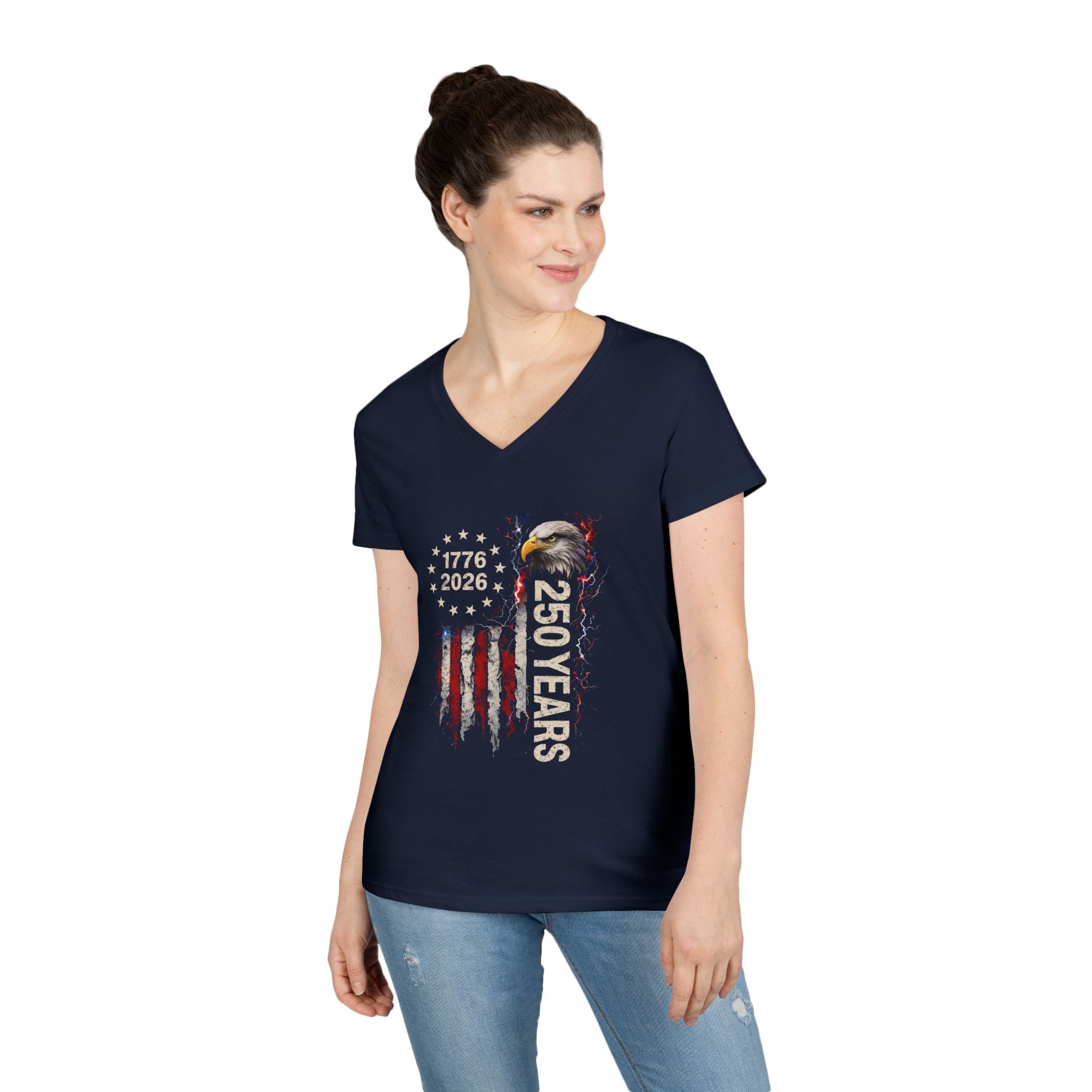 PATRIOTIC 250 YEARS TEE - 1776 TO 2025 EAGLE AMERICAN FLAG VNECK GRAPHIC TEE T-Shirt