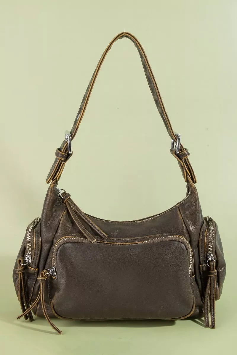 FAME MULTI POCKET LEATHER SHOULDER BAG Handbag