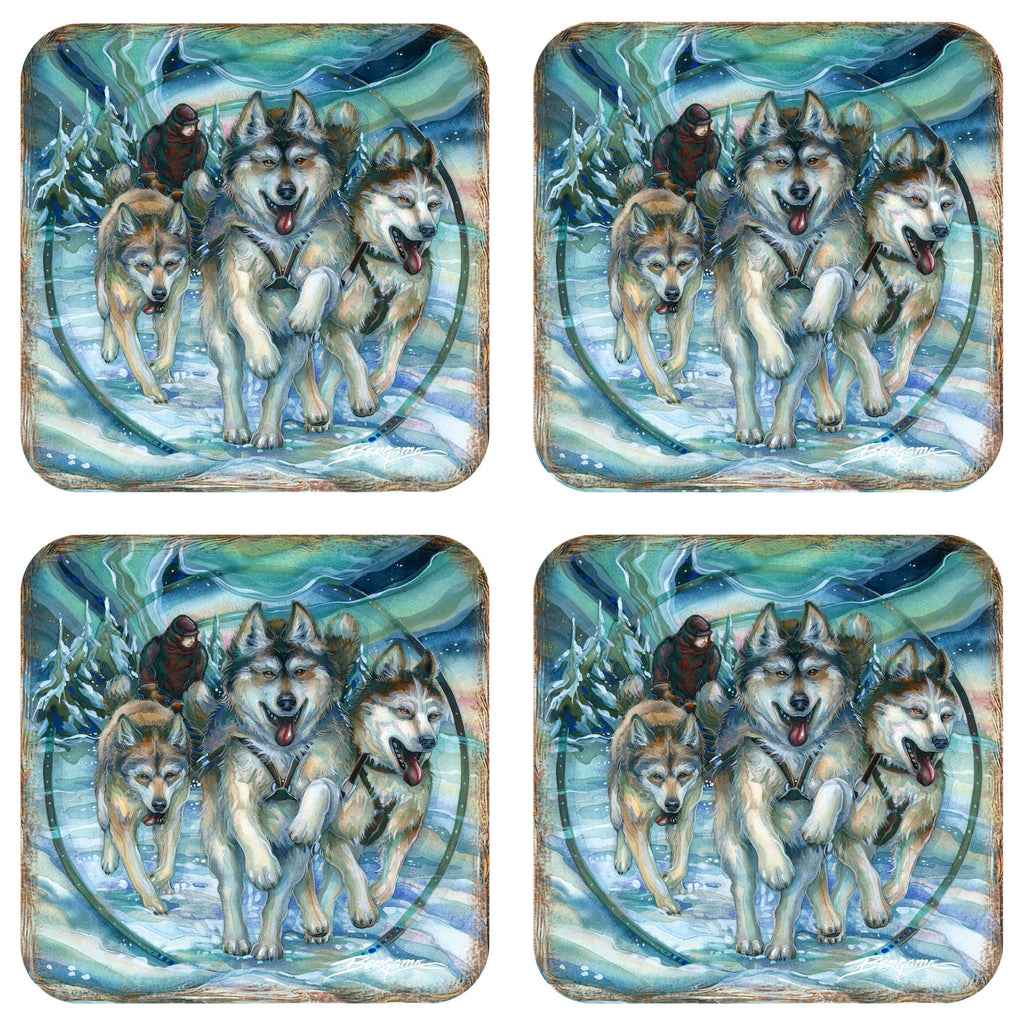 Northern Night Wooden Cork Coasters Gift Set of 4 by J. Bergsma - Wildlife Decor - 8199468C-S4 Coasters