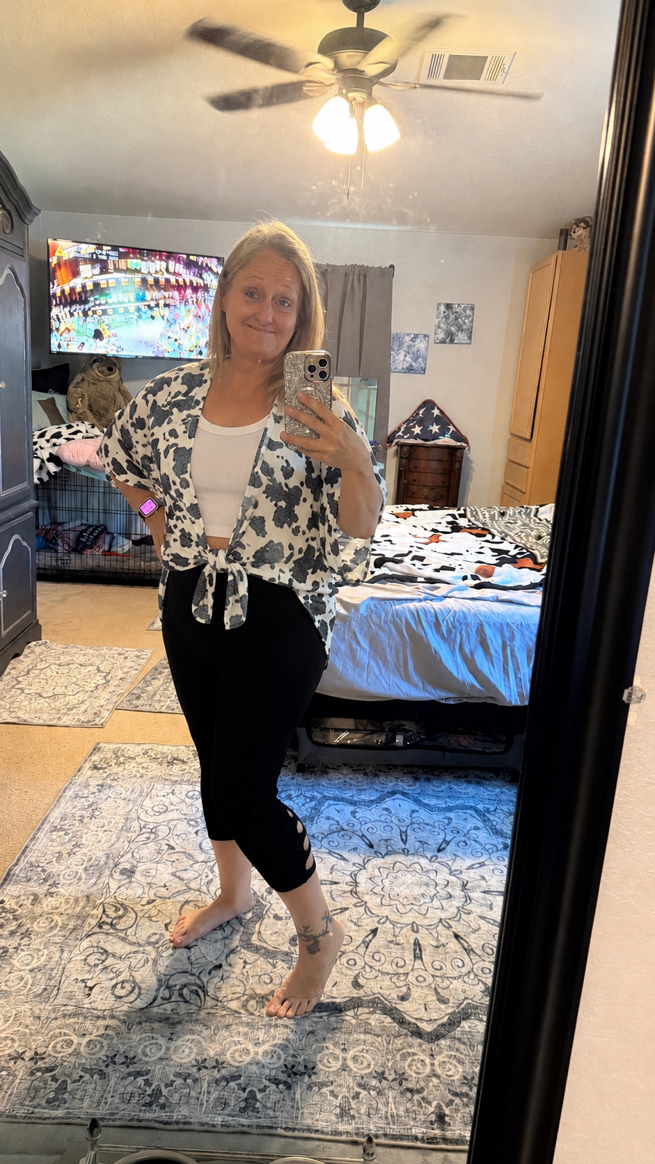 COW PRINT 3/4 SLEEVE CARDIGAN Cardigan