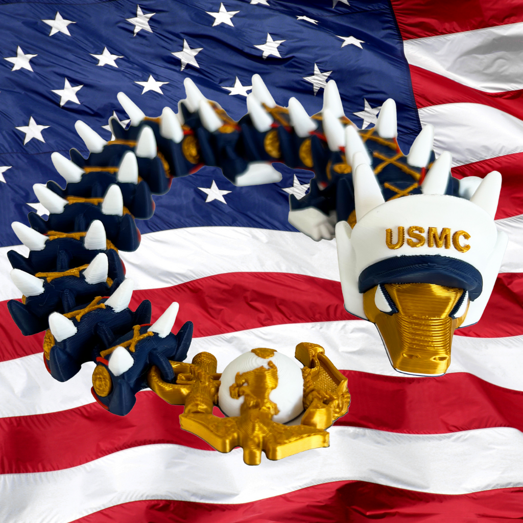 USMC helmet and insignia on an American flag background