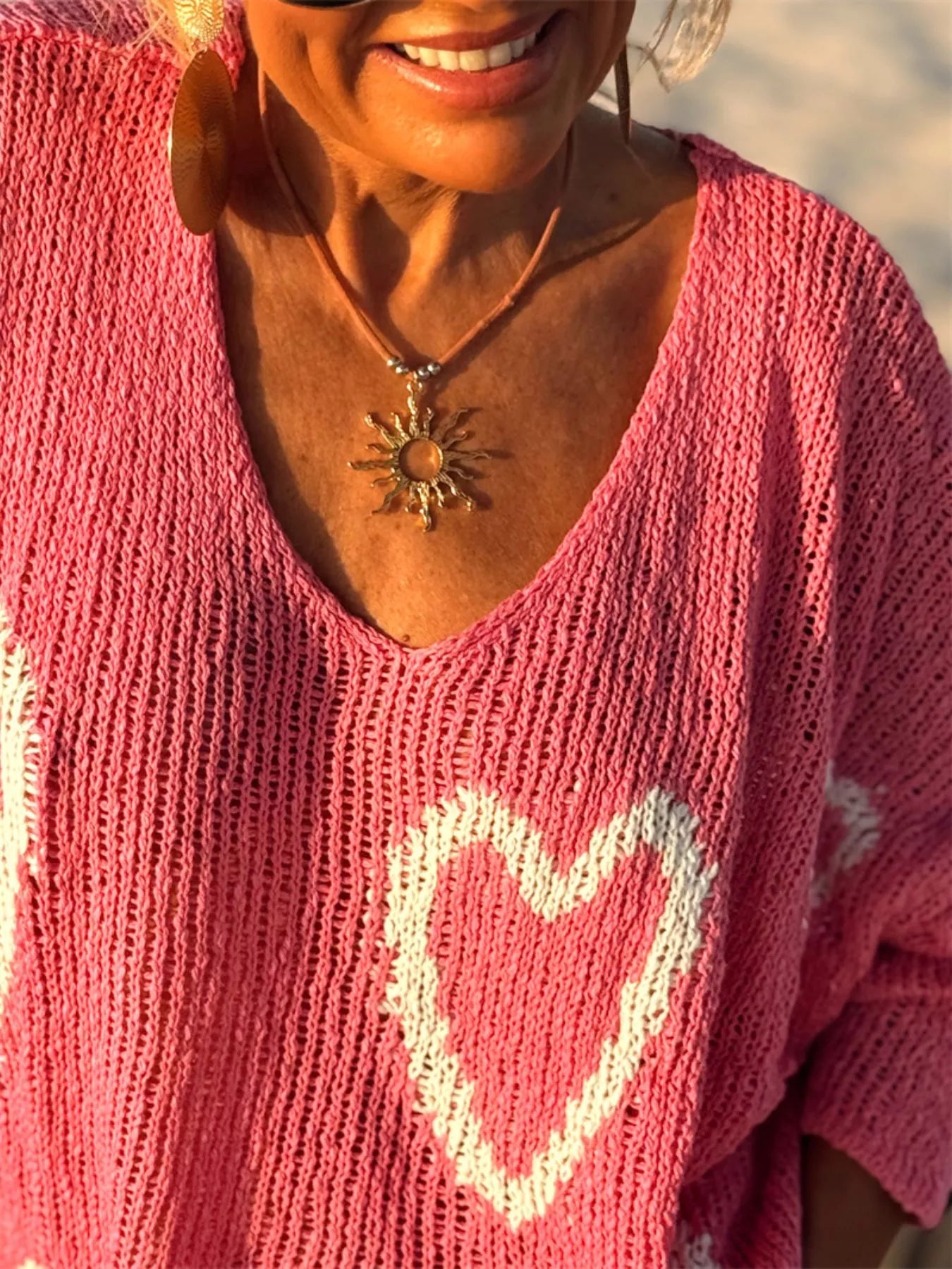 HEART V-NECK DROPPED SHOULDER SWEATER Sweaters