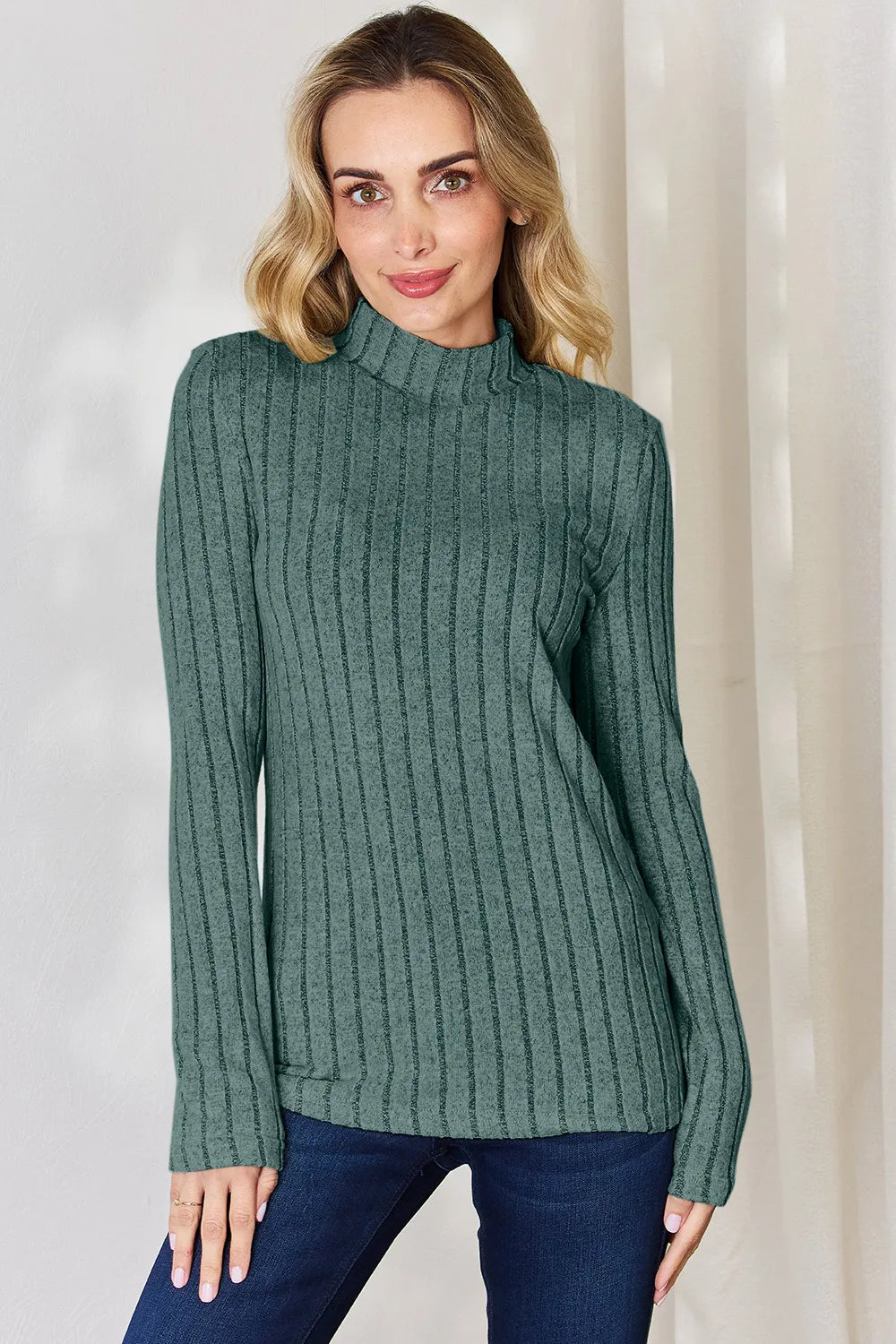 BASIC BAE RIBBED MOCK NECK LONG SLEEVE T-SHIRT Long Sleeve Top