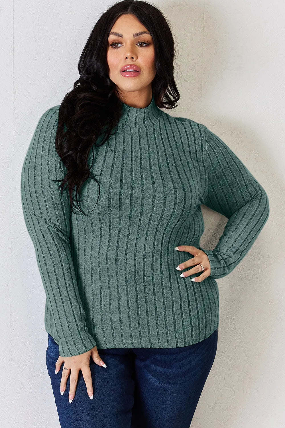 BASIC BAE RIBBED MOCK NECK LONG SLEEVE T-SHIRT Long Sleeve Top