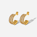 Stainless Steel Inlaid Zircon C-Hoop Earrings Jewelry