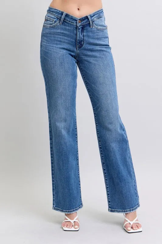 Judy Blue Full Size High Waist V-Front Vintage Wash Straight Jeans Plus Size
