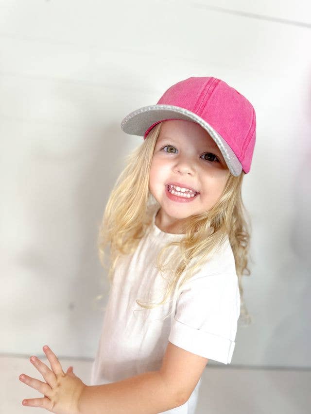 GIRLS Pink Hat with Silver Glitter Bill