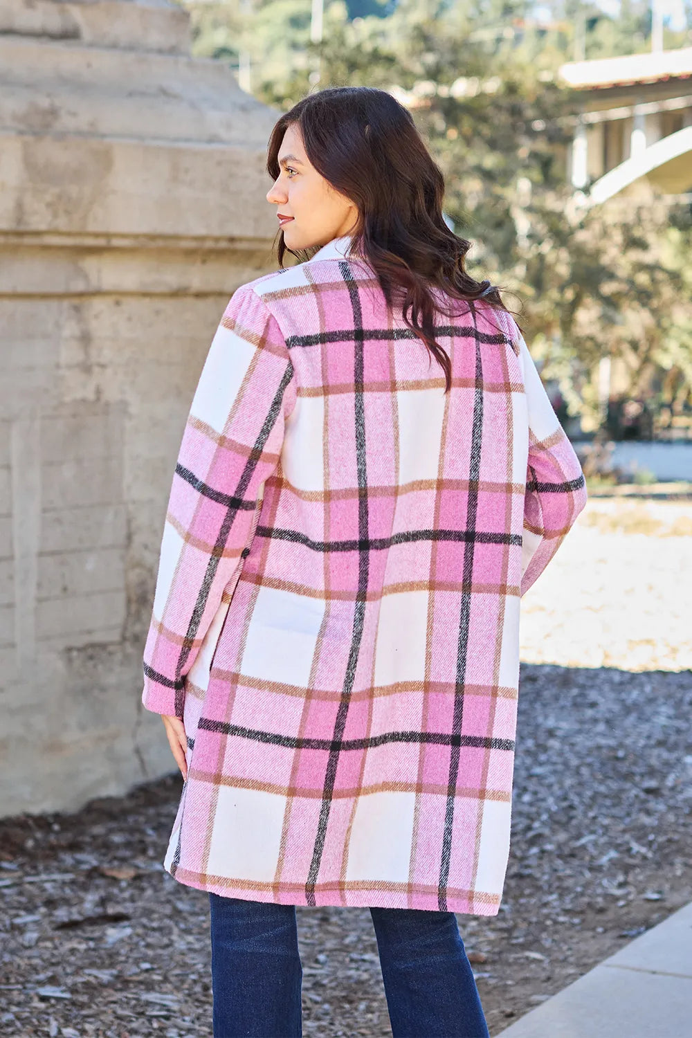 DOUBLE TAKE PLAID BUTTON UP LAPEL COLLAR COAT coat