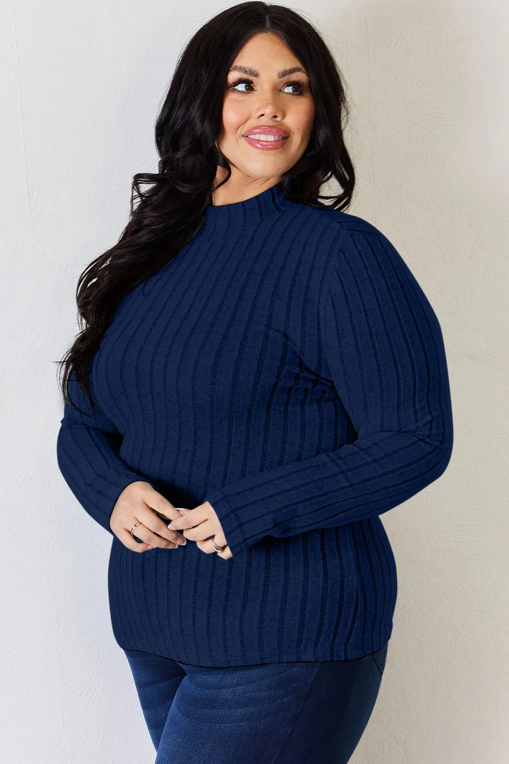 BASIC BAE RIBBED MOCK NECK LONG SLEEVE T-SHIRT Long Sleeve Top