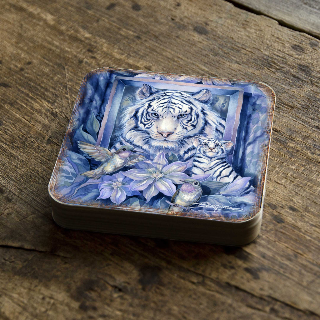 Tiger in the Garden Wooden Cork Coasters Gift Set of 4 by J. Bergsma - Wildlife Decor - 8199461C-S4 Coasters