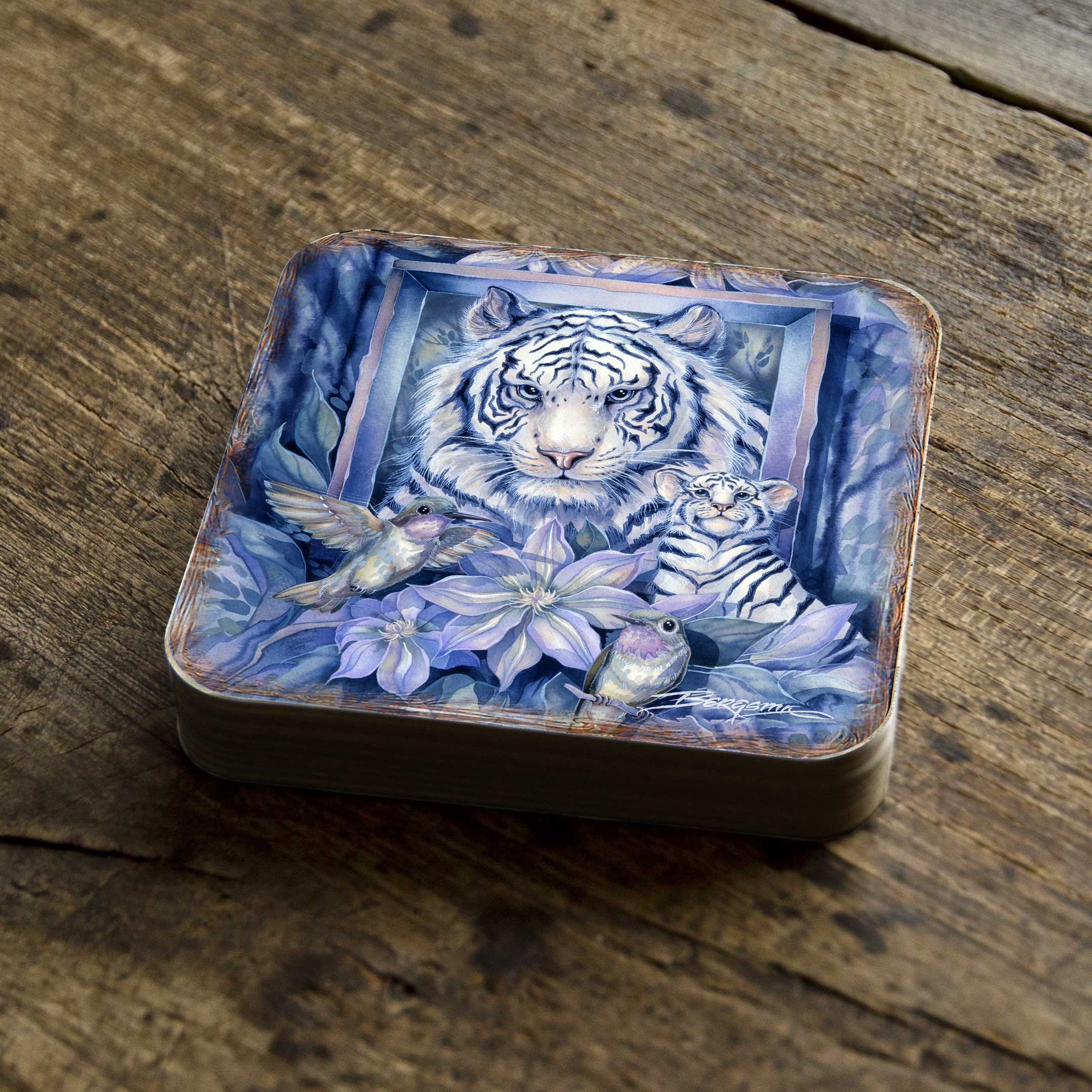 Tiger in the Garden Wooden Cork Coasters Gift Set of 4 by J. Bergsma - Wildlife Decor - 8199461C-S4 Coasters