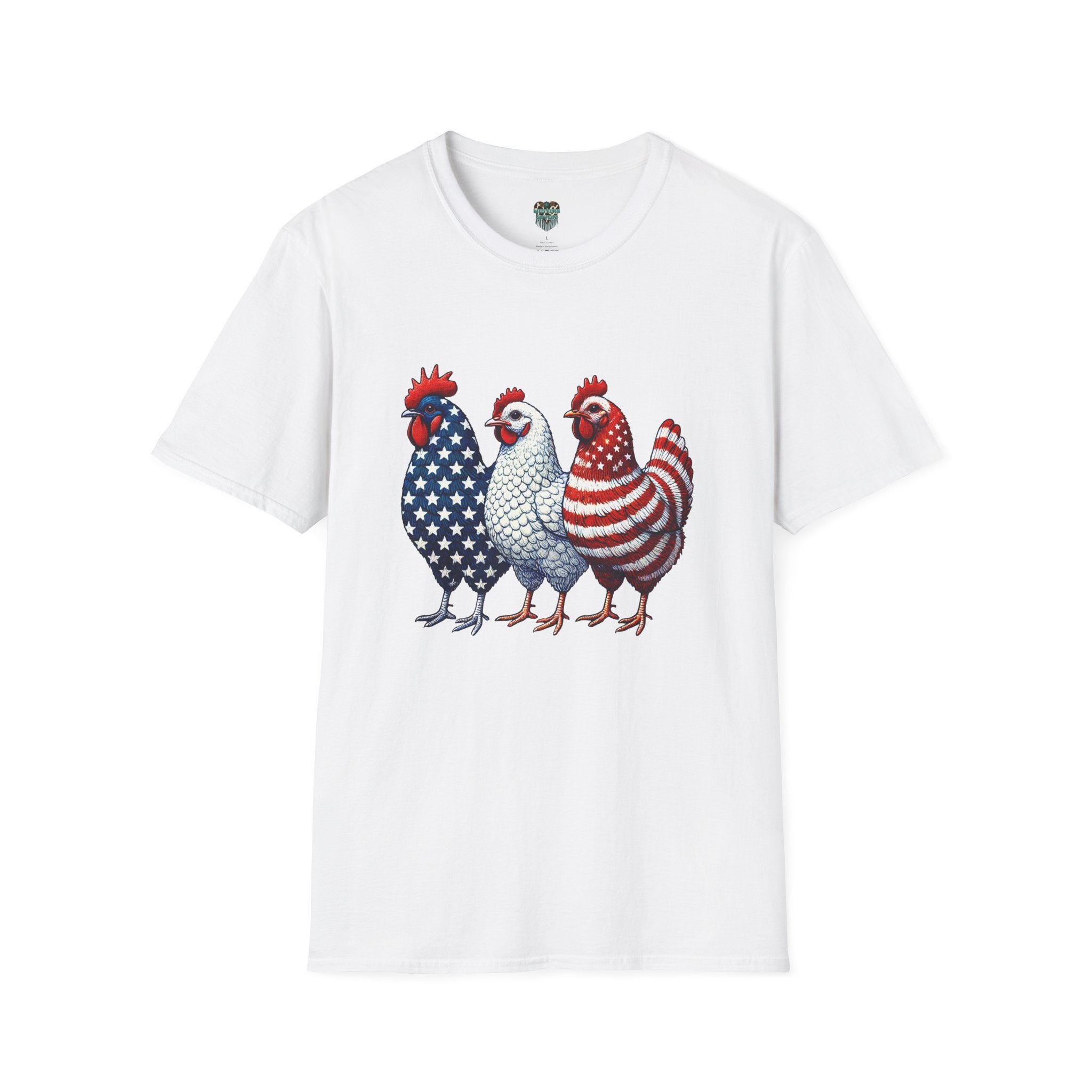 PATRIOTIC FARM CHICKENS TSHIRT - AMERICAN FLAG ROOSTER TRIO GRAPHIC TEE T-Shirt