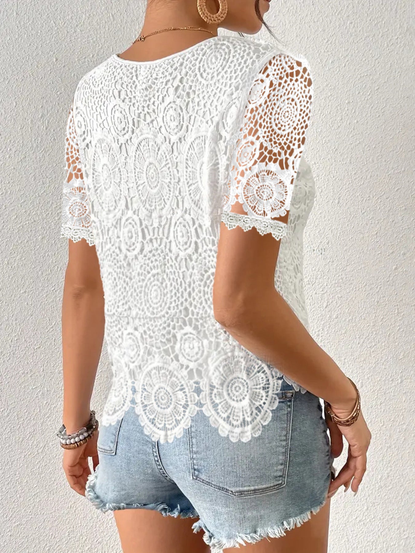 LACE SHORT SLEEVE BLOUSE - SO MANY GOOD COLORS Tops