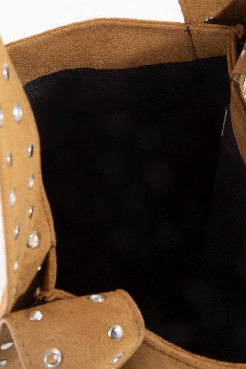 FAME GROMMET STRAP SUEDE SHOULDER BAG Handbag