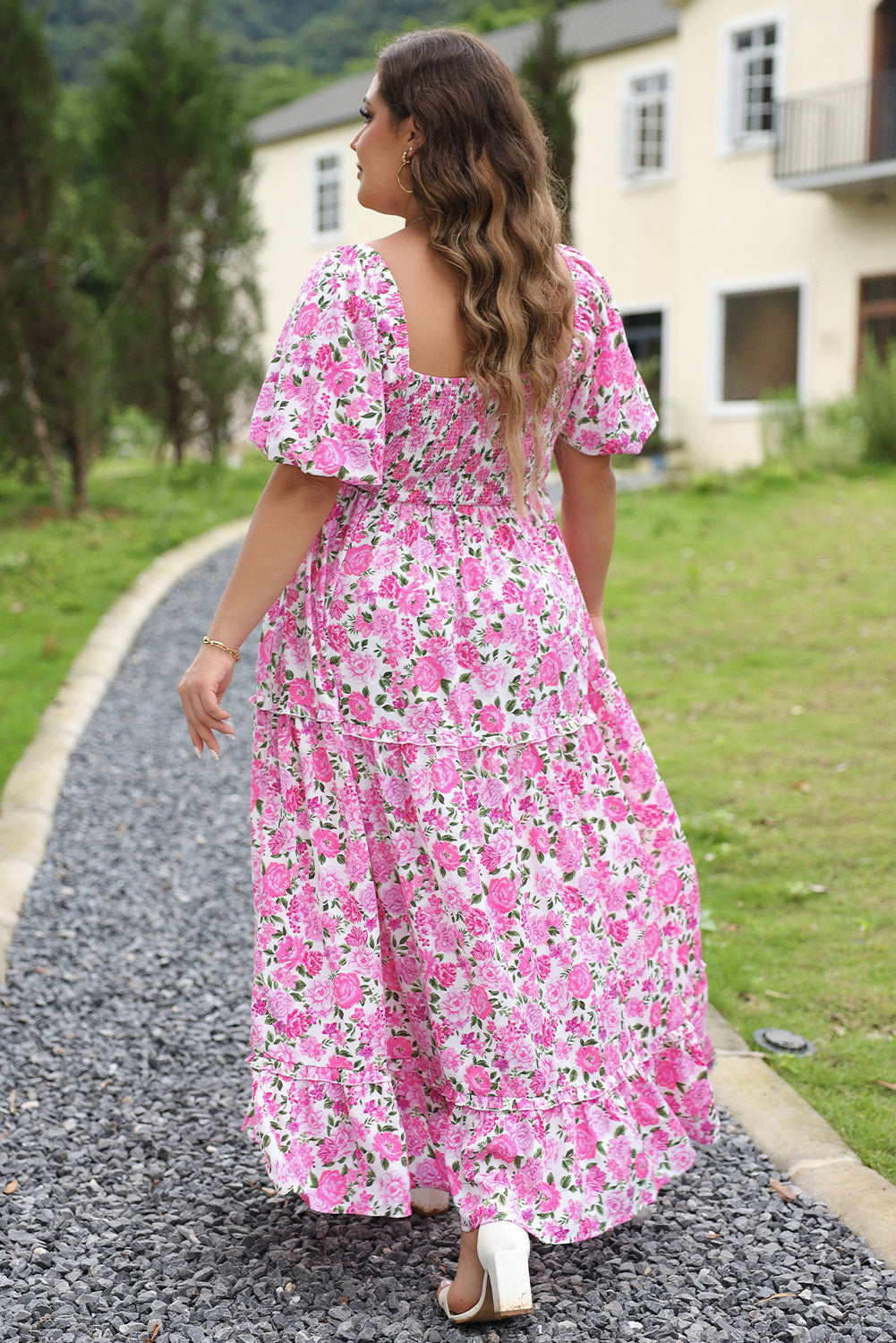Pink Plus Size Floral Print Maxi Dress Plus Size Dresses