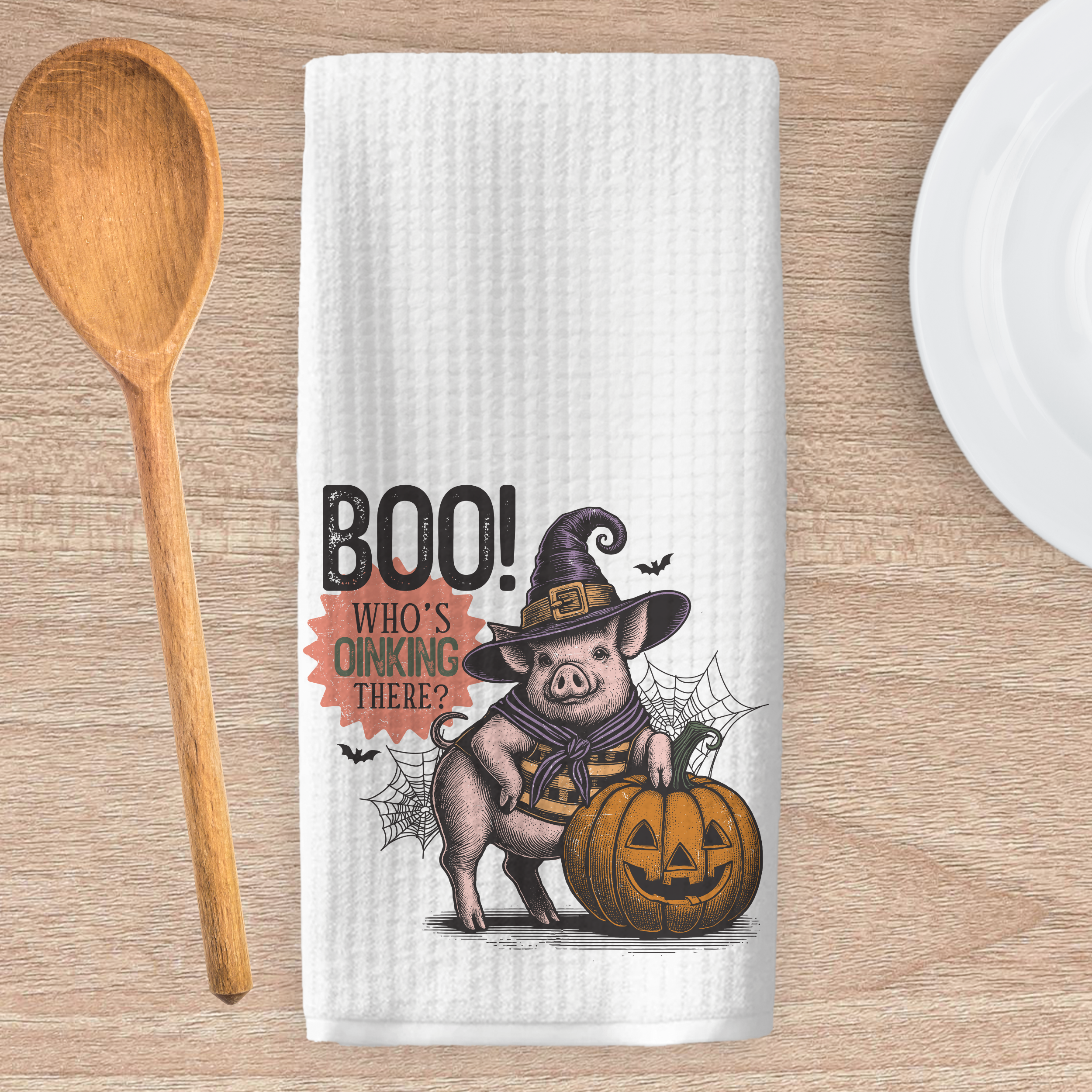 WHO'S OINKING THERE KITCHEN TEA TOWEL