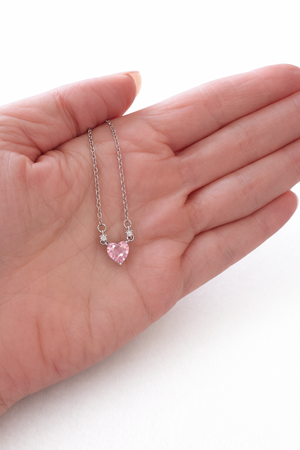 CHARLOTTE PINK CRYSTAL HEART NECKLACE - 18" Necklace