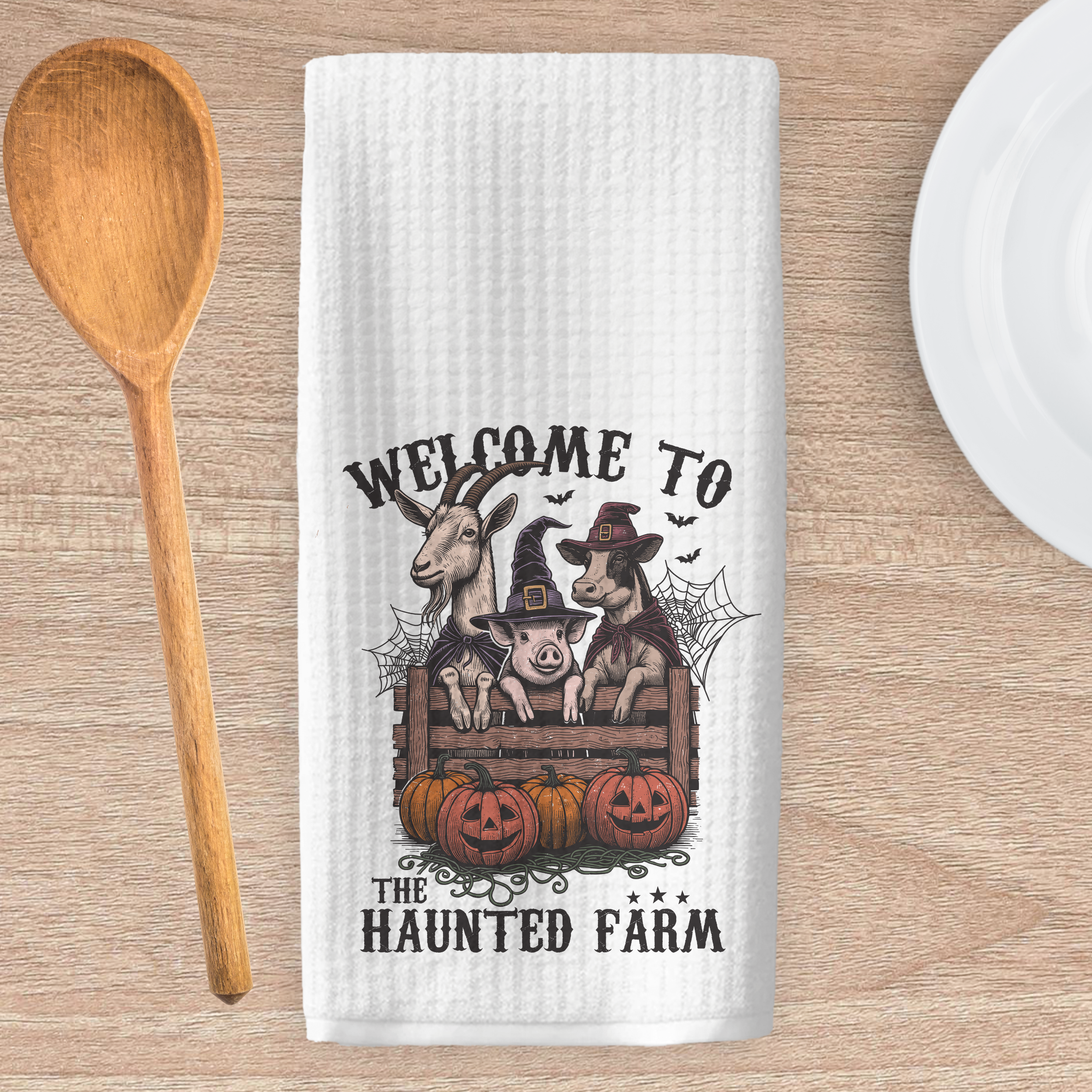 WELCOME TO THE HAUNTED FARM KITCHEN TEA TOWEL