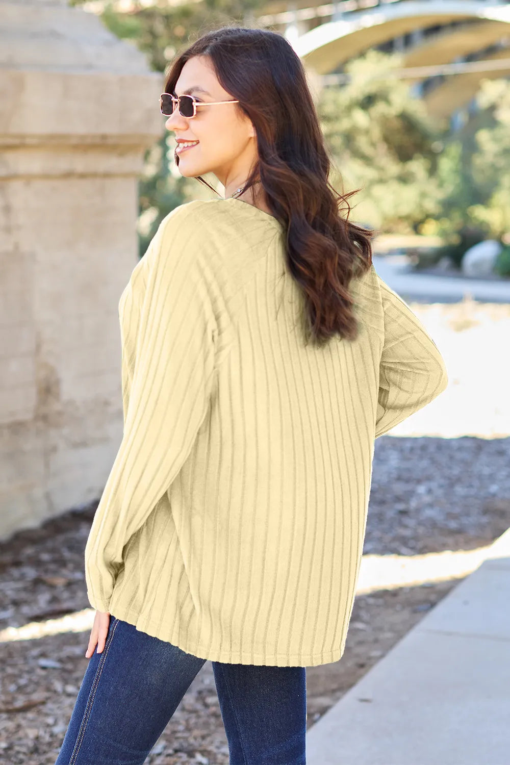 BASIC BAE RIBBED ROUND NECK LONG SLEEVE KNIT TOP Long Sleeve Top