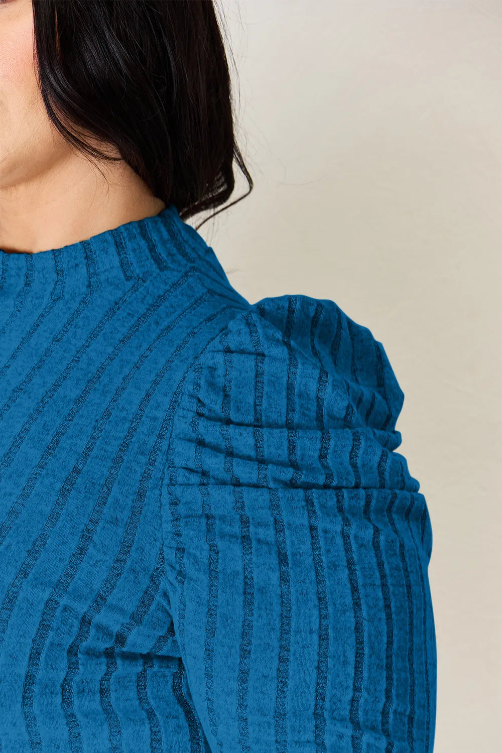 BASIC BAE RIBBED MOCK NECK PUFF SLEEVE T-SHIRT TOP