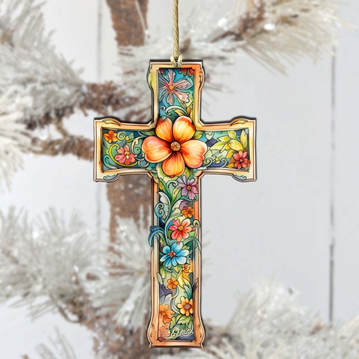 BLOSSOM CROSS WOODEN ORNAMENTS | HANDCRAFTED KEEPSAKES MADE IN THE USA Wooden Ornaments