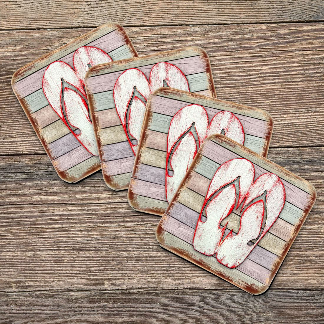 Flip Flops Coastal Wooden Cork Coasters Gift Set of 4 by Nature Wonders - Coastal Sea-Life Decor - 8198523-9C-S4 Coasters