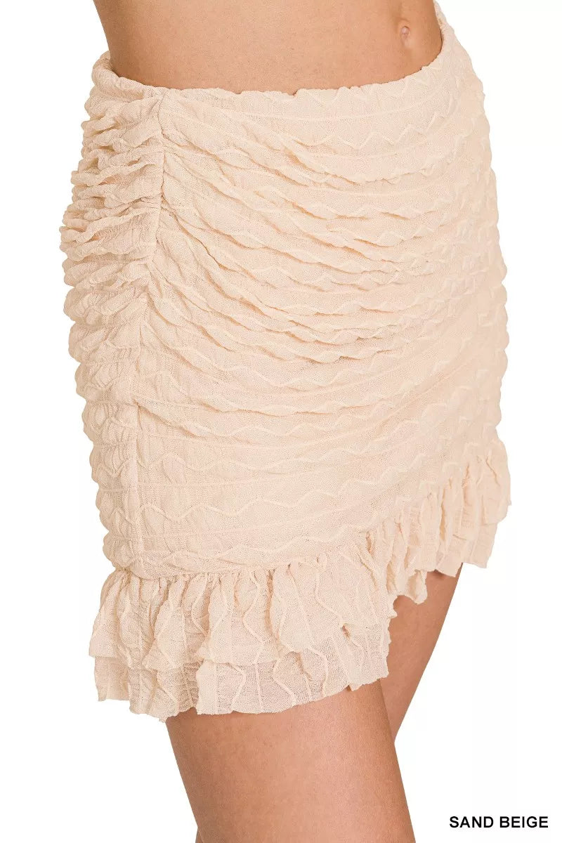 ZENANA RUCHED MINI SKIRT WITH BUILT IN SHORTS SKORT