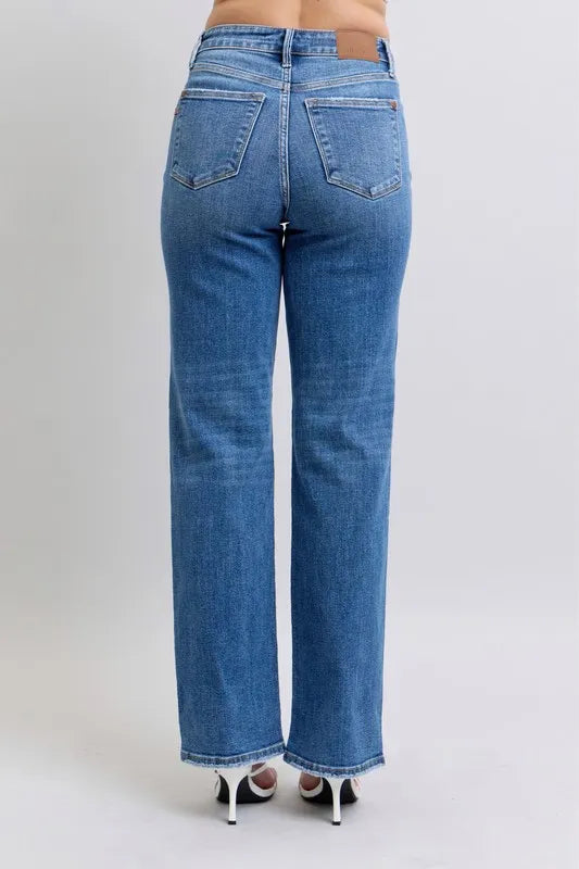 Judy Blue Full Size High Waist V-Front Vintage Wash Straight Jeans Plus Size