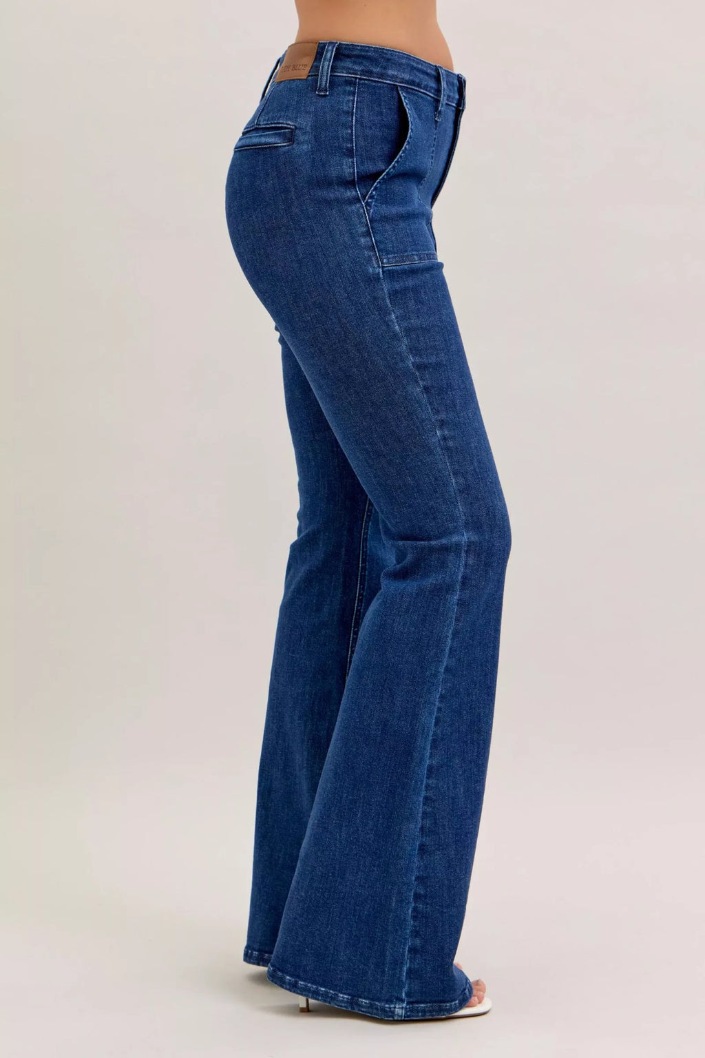 Judy Blue High Waist Flare Jeans with Front Patch Pockets Denim
