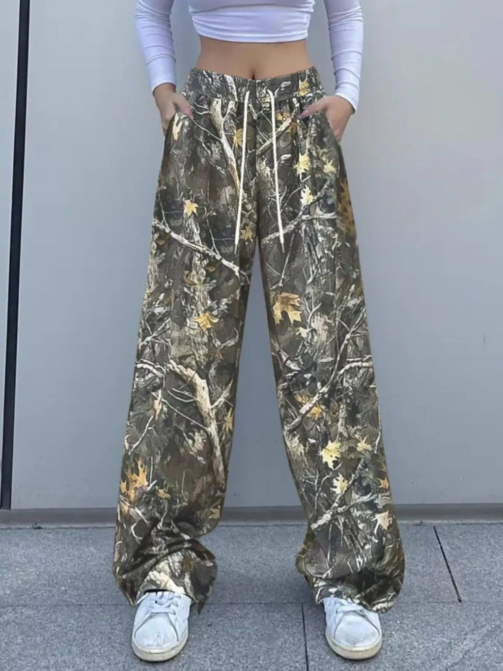 RELAXED FIT CAMO PRINT DRAWSTRING WAIST PANTS Pants