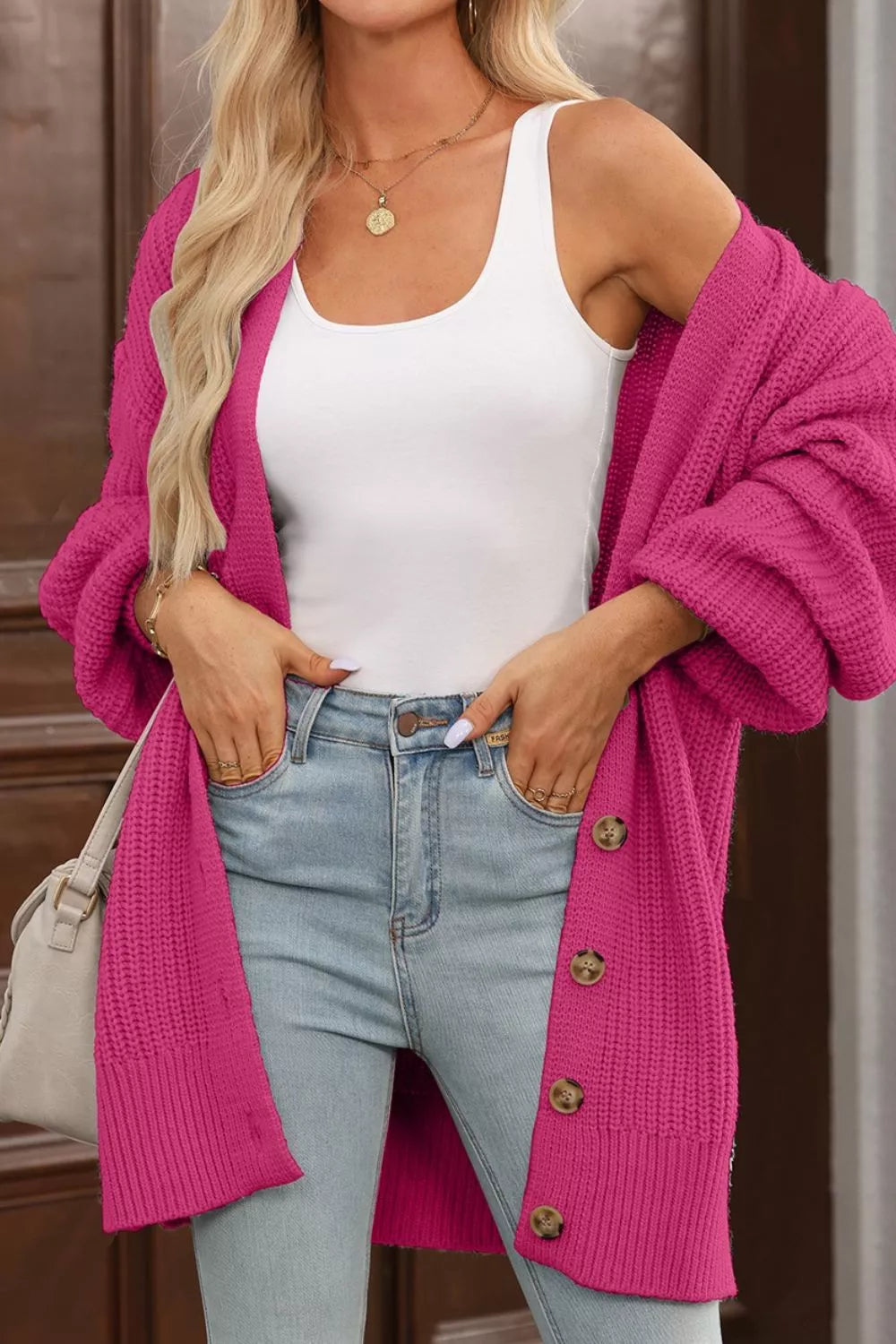 CHUNKY KNIT BUTTON-DOWN CARDIGAN Cardigan