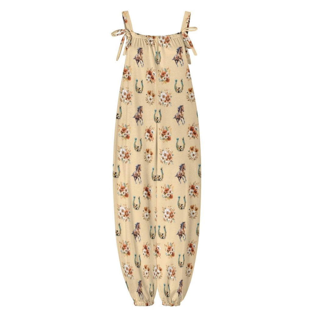 FLORAL HORSE WESTERN COUNTRY GIRL OVERALL JUMPSUIT