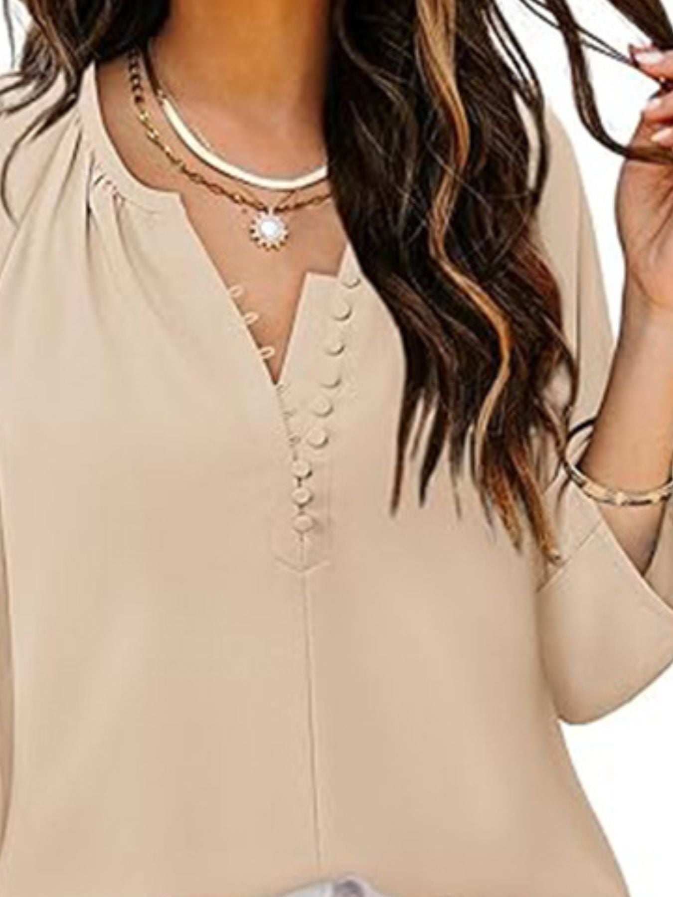Notched 3/4 Sleeve Blouse