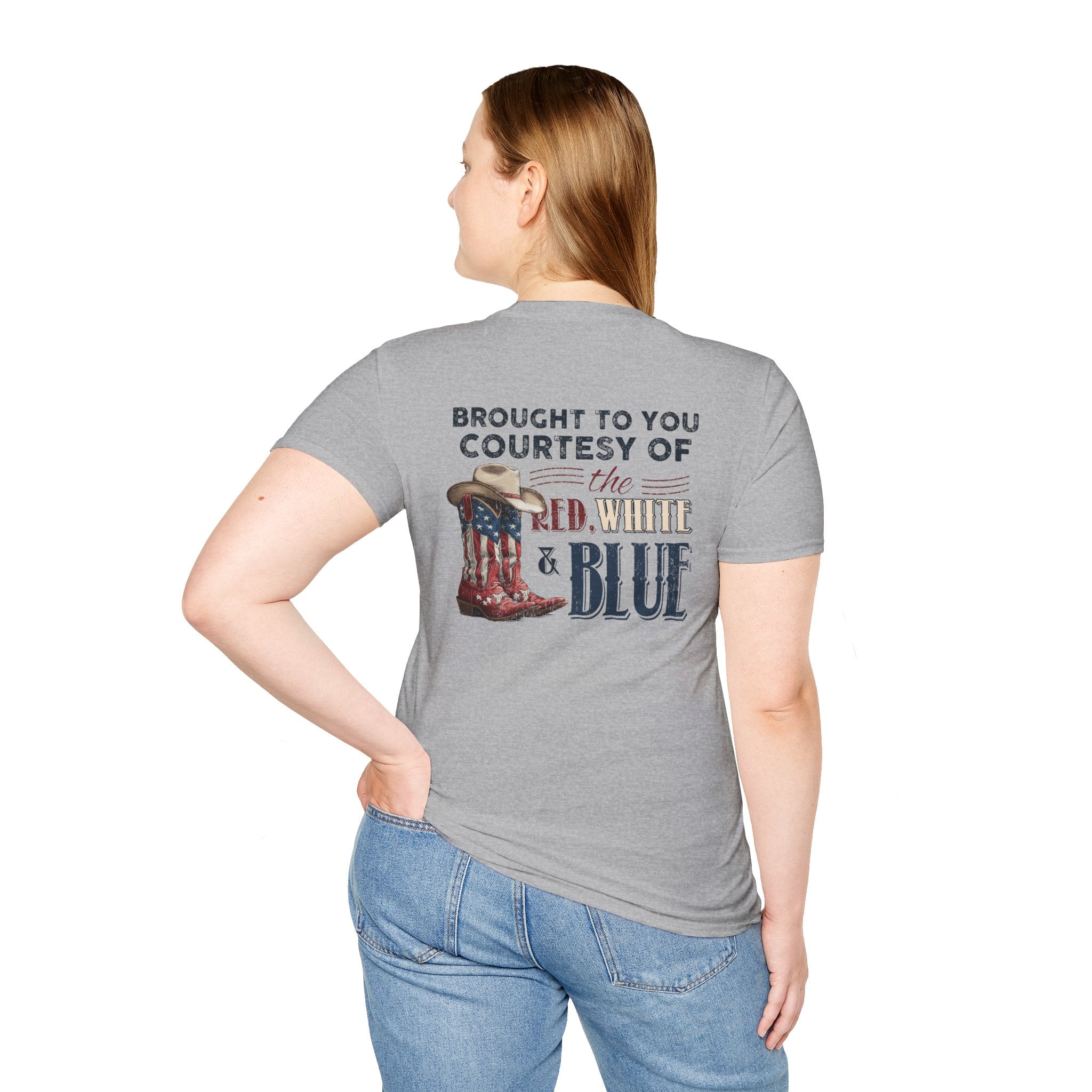 CUSTOM TSHIRT - "WE'LL PUT A BOOT IN YOUR ASS" AMERICAN FLAG COWBOY BOOTS PATRIOTIC TEE - FRONT AND BACK DESIGN T-Shirt
