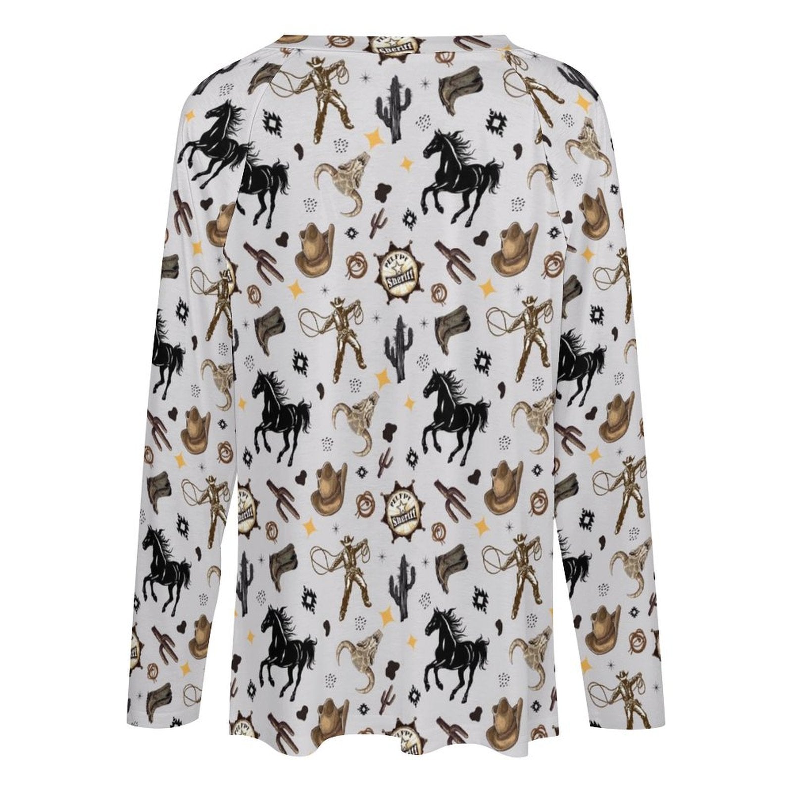 Baha Ranch Western Print Long Sleeve Top Fashion Top