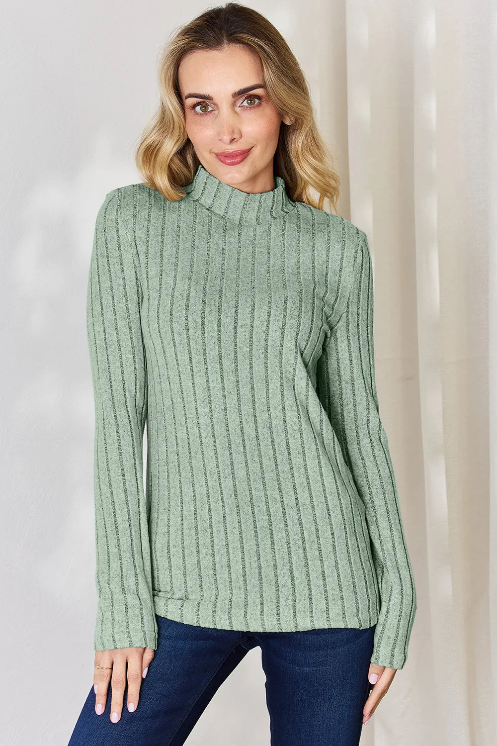 BASIC BAE RIBBED MOCK NECK LONG SLEEVE T-SHIRT Long Sleeve Top