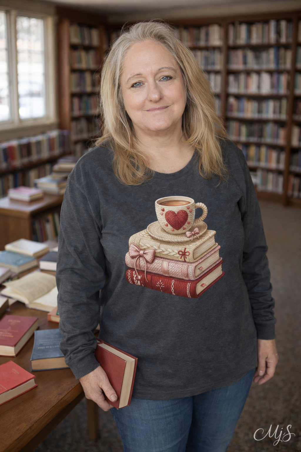 COZY BOOKS AND COFFEE LONG SLEEVE CUSTOM TEE Long-sleeve