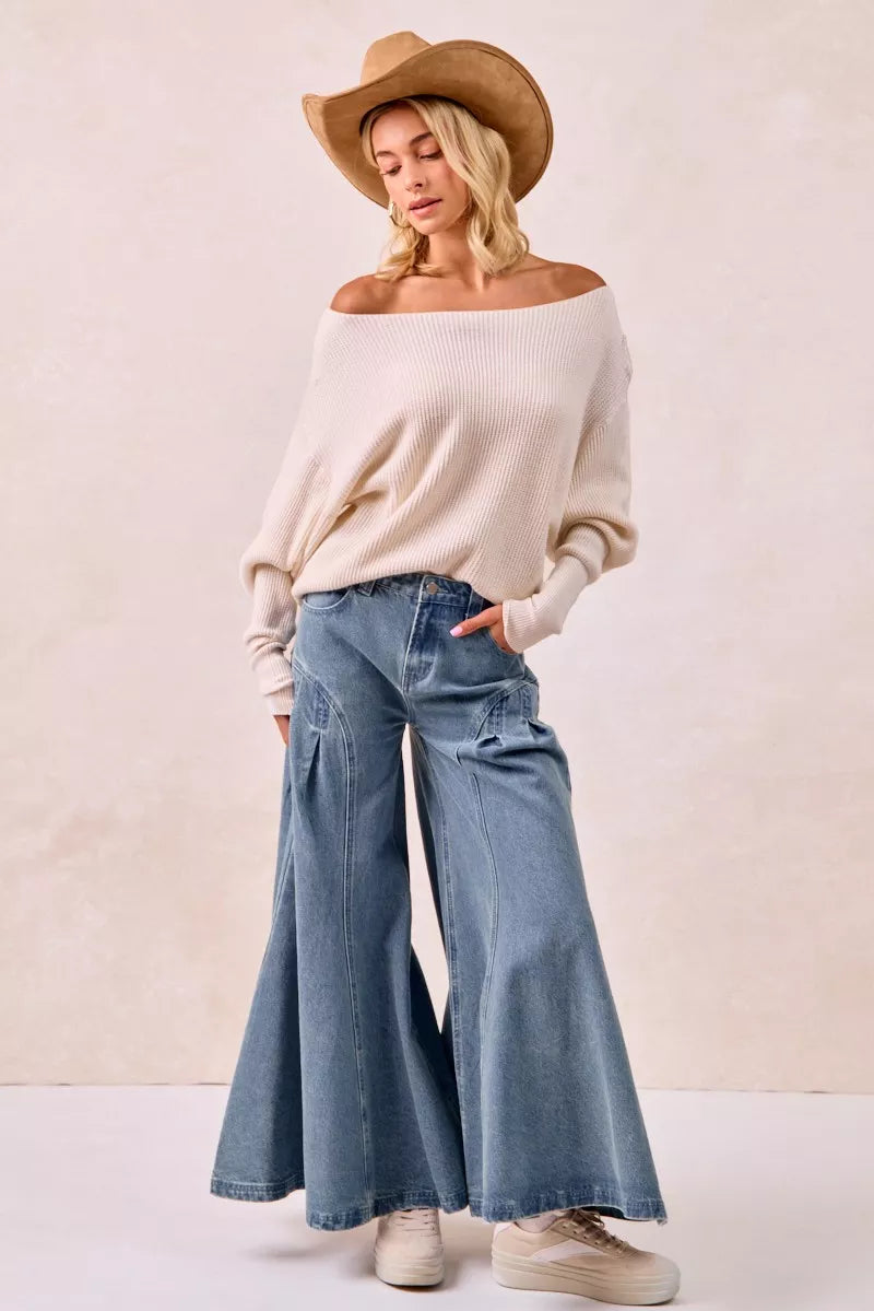 BIBI WAFFLE KNIT OFF SHOULDER TOP Shirts & Blouses
