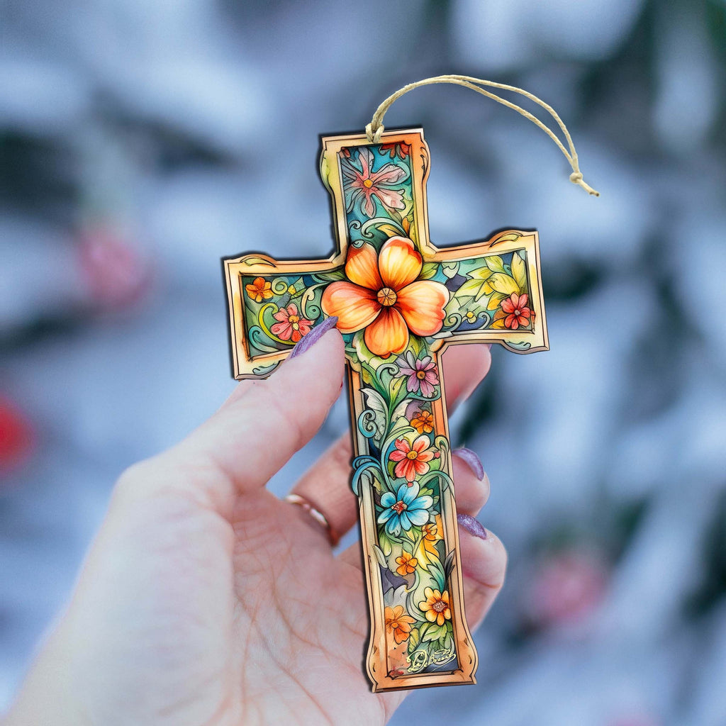 BLOSSOM CROSS WOODEN ORNAMENTS | HANDCRAFTED KEEPSAKES MADE IN THE USA Wooden Ornaments