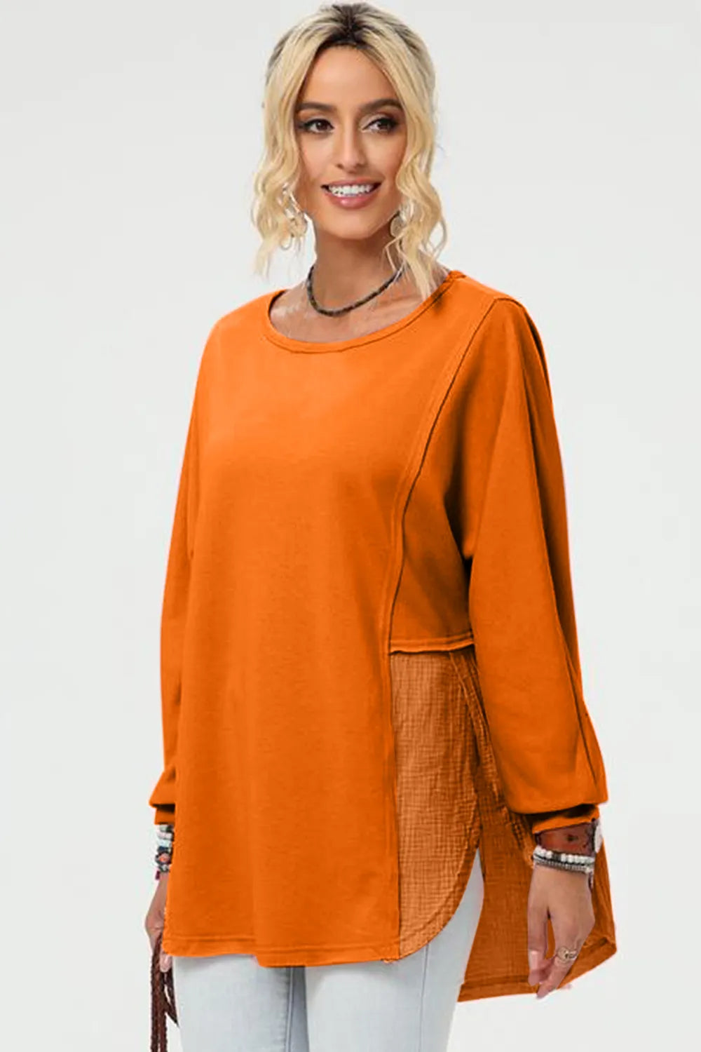 Double Take Full Size Long Sleeve High-Low T-Shirt