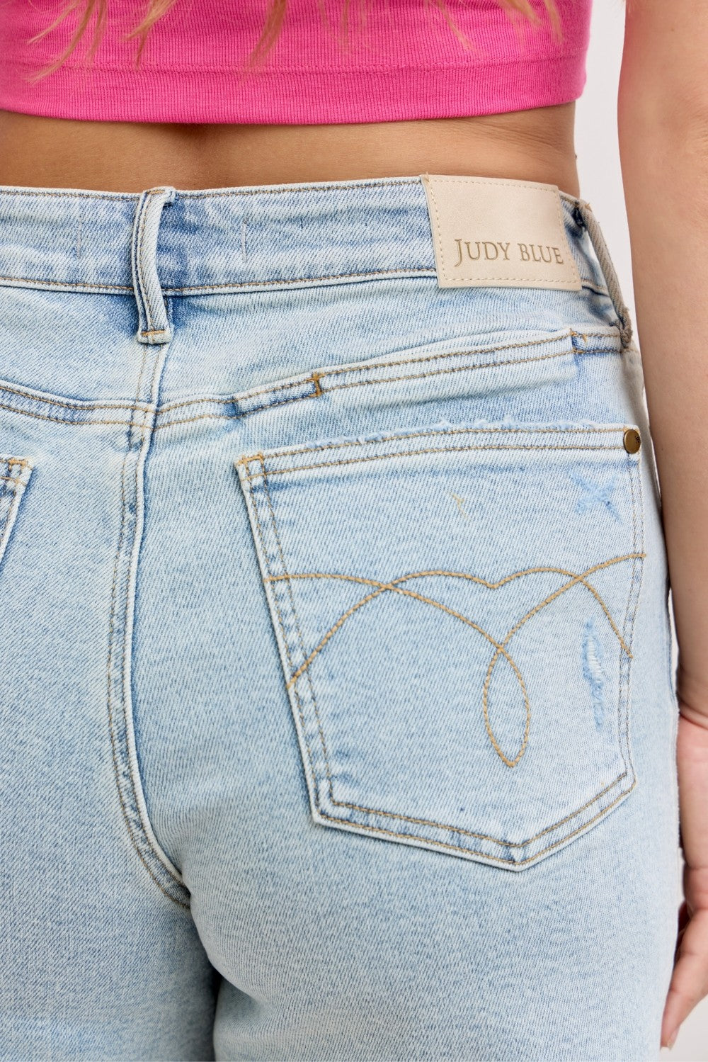 JUDY BLUE HIGH-WAISTED RIGID MAGIC DAD SHORT WITH CELL PHONE BACK POCKETS Judy Blue Denim