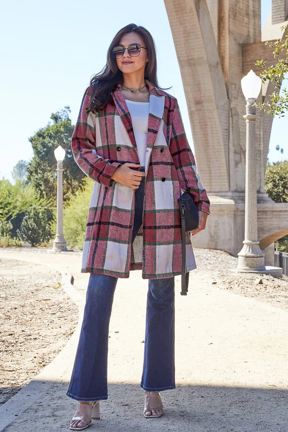 DOUBLE TAKE PLAID BUTTON UP LAPEL COLLAR COAT coat
