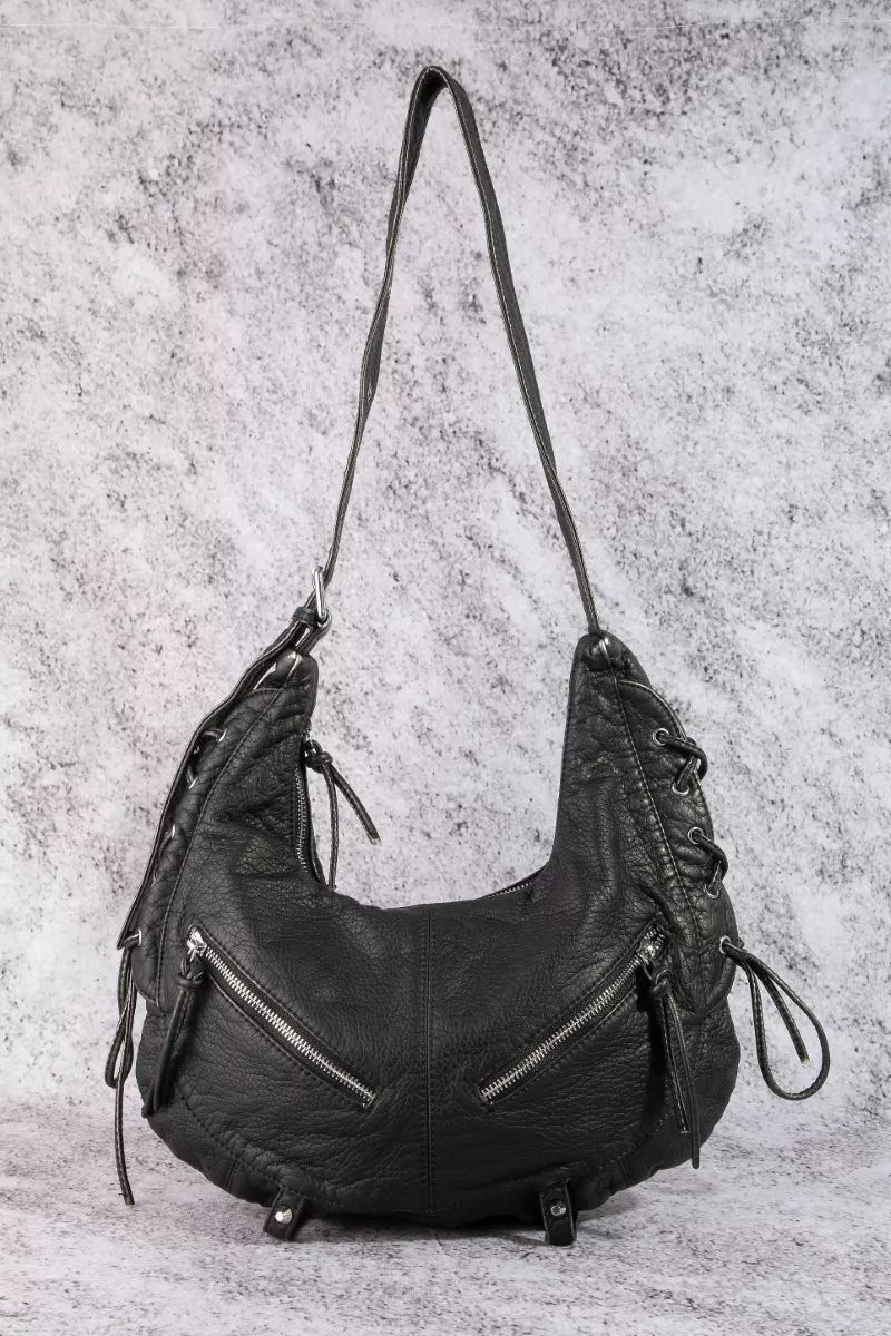 FAME LARGE LEATHER CRESCENT SHOULDER BAG Handbag