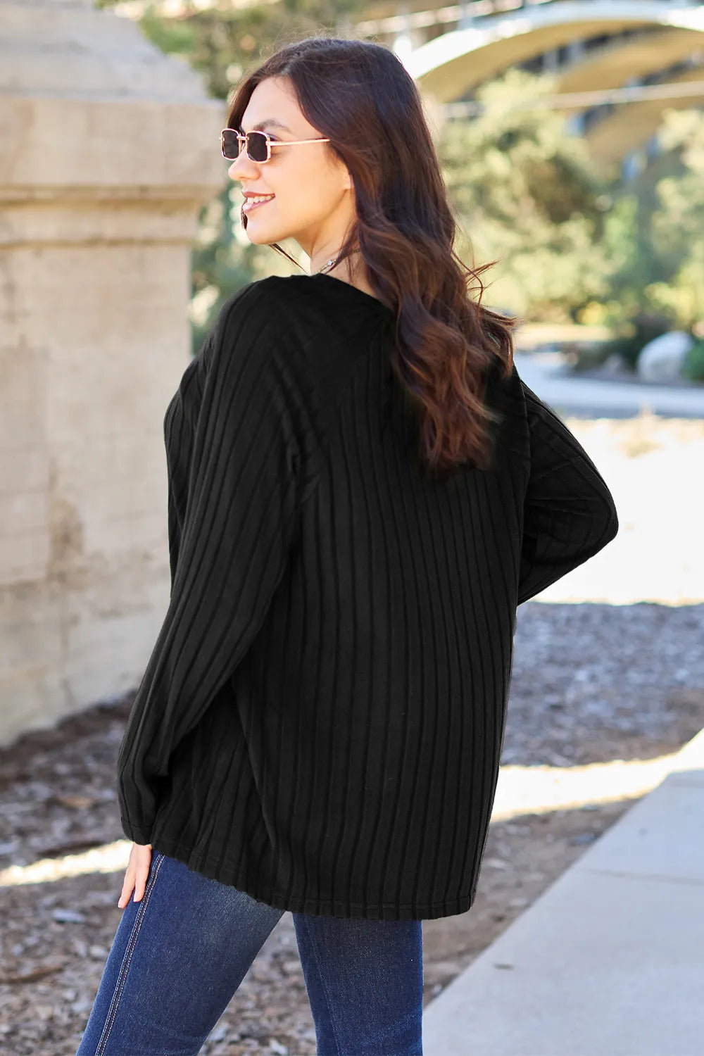 BASIC BAE RIBBED ROUND NECK LONG SLEEVE KNIT TOP Long Sleeve Top