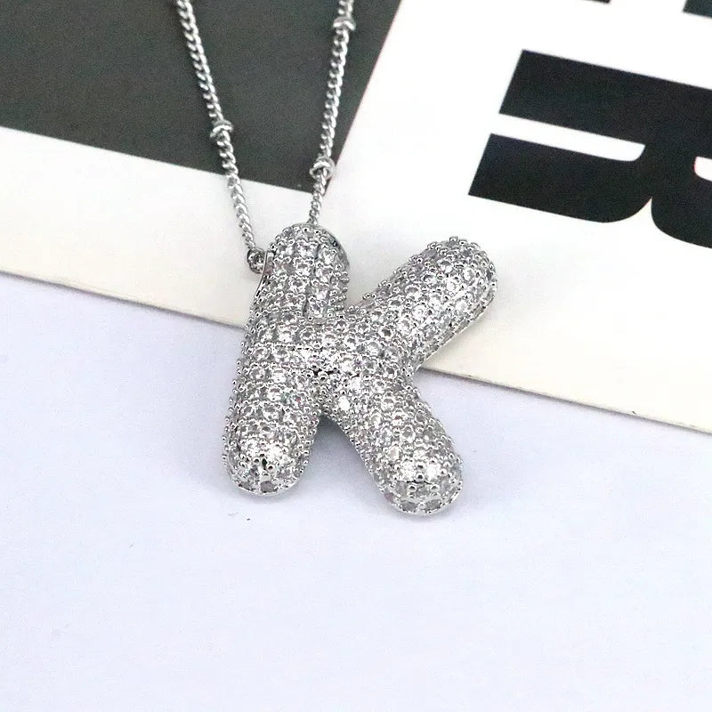COPPER INLAID ZIRCON LETTER PENDANT NECKLACE Necklace