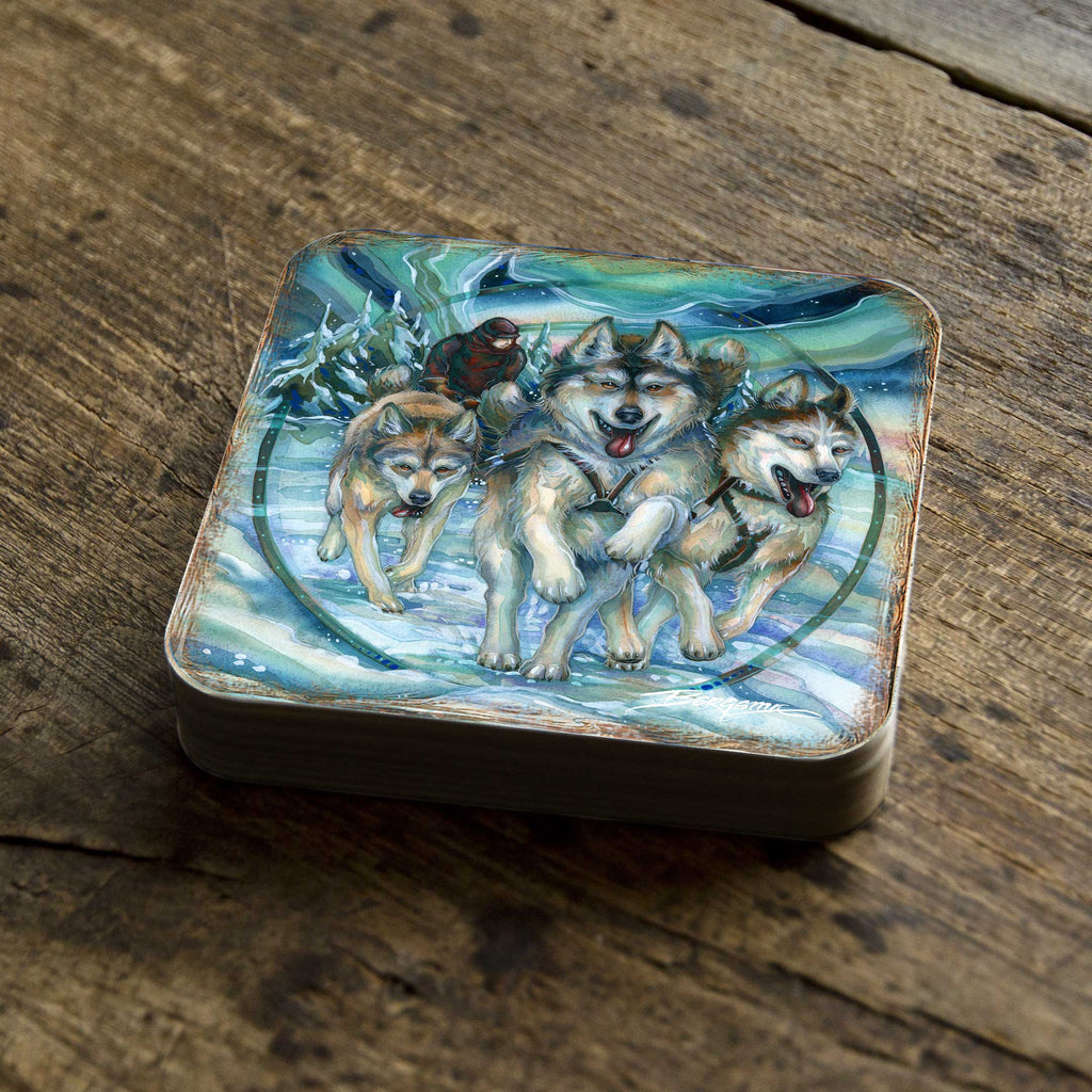 Northern Night Wooden Cork Coasters Gift Set of 4 by J. Bergsma - Wildlife Decor - 8199468C-S4 Coasters