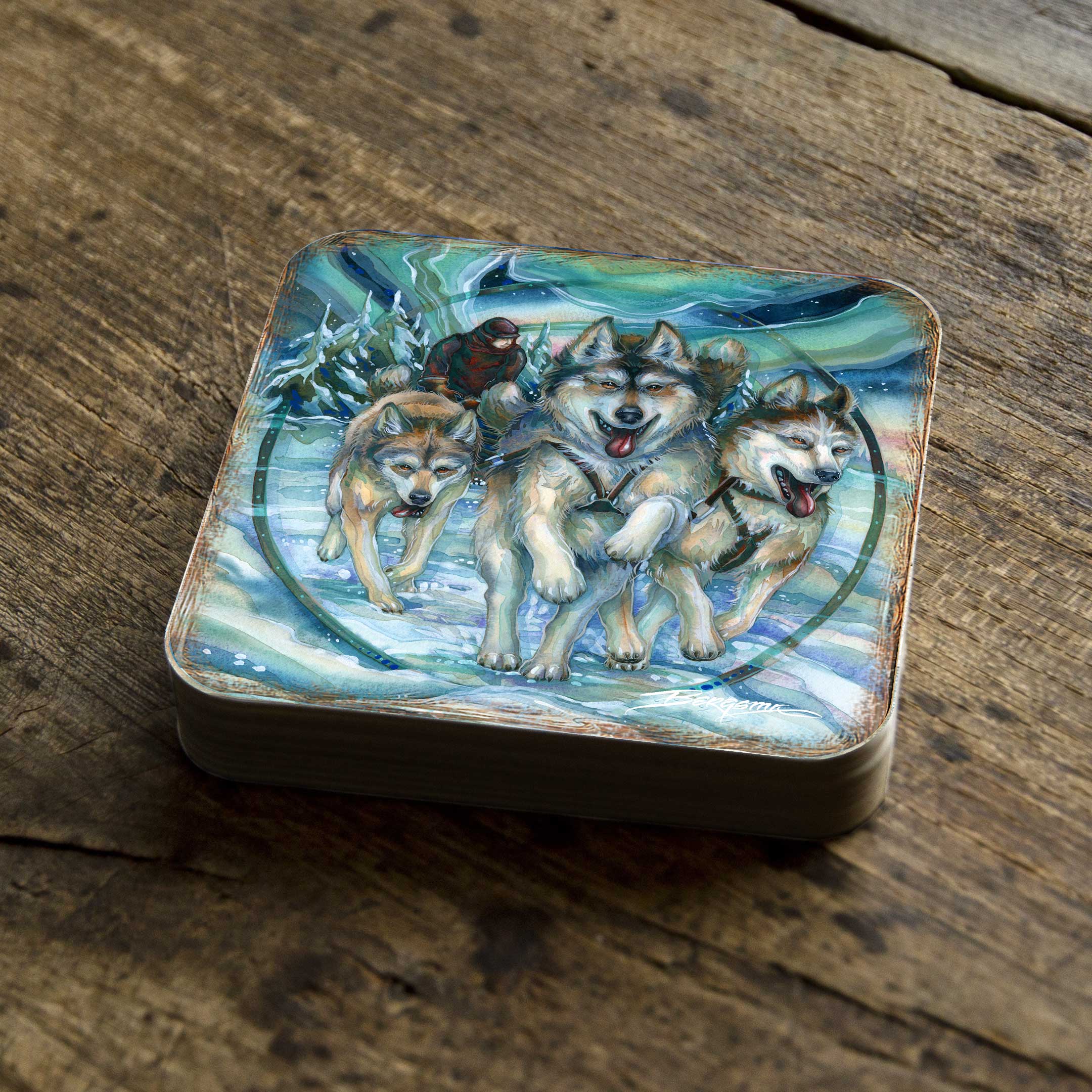 Northern Night Wooden Cork Coasters Gift Set of 4 by J. Bergsma - Wildlife Decor - 8199468C-S4 Coasters