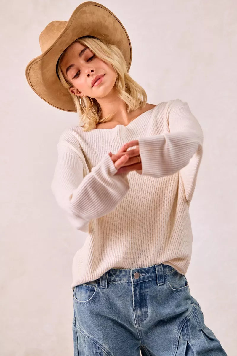 BIBI WAFFLE KNIT OFF SHOULDER TOP Shirts & Blouses